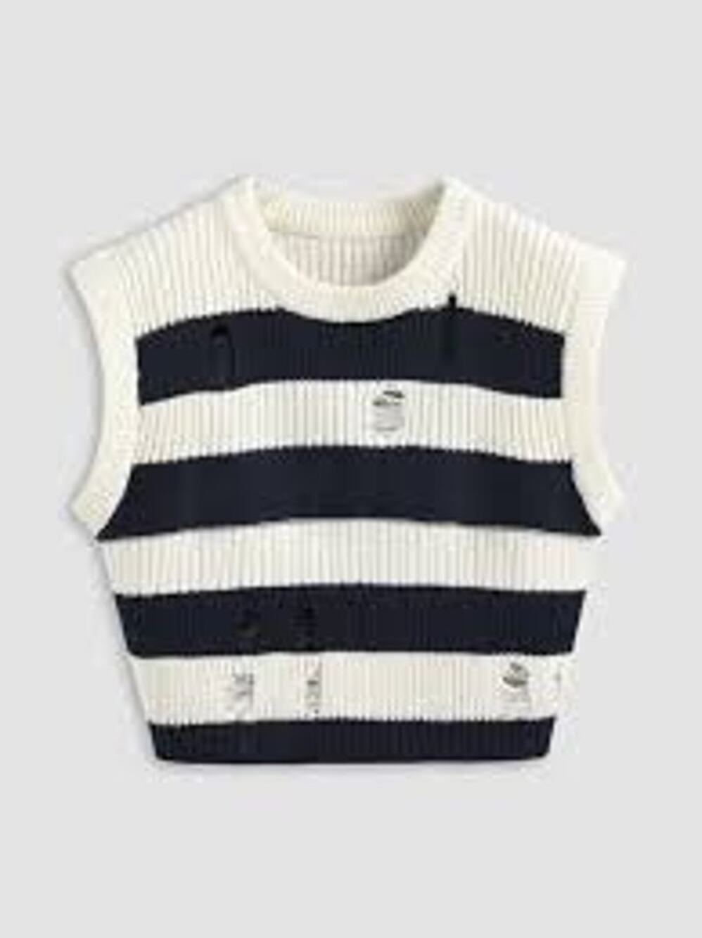 CIDER Ripped Striped Knit Crop Top Sweater Vest Small S